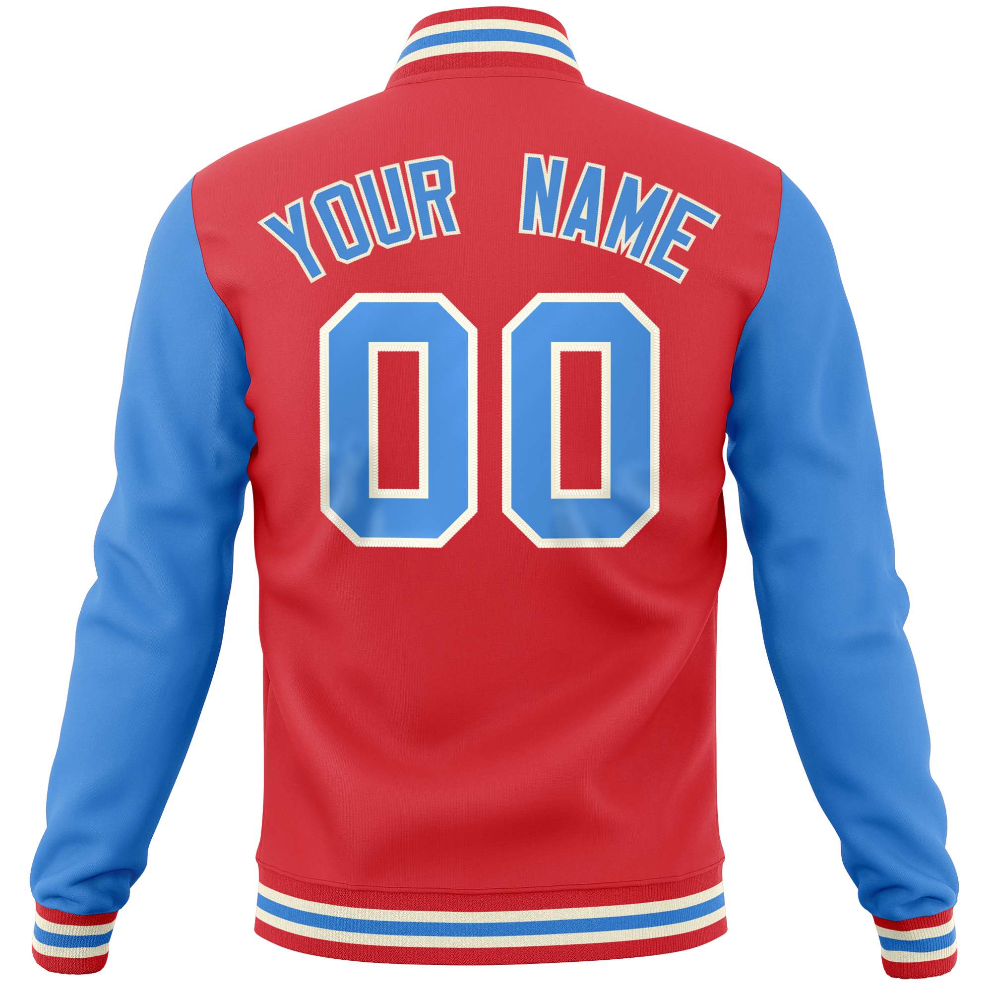 Custom Light Red Powder Blue Varsity Full-Snap Raglan Sleeves Letterman Baseball Jacket