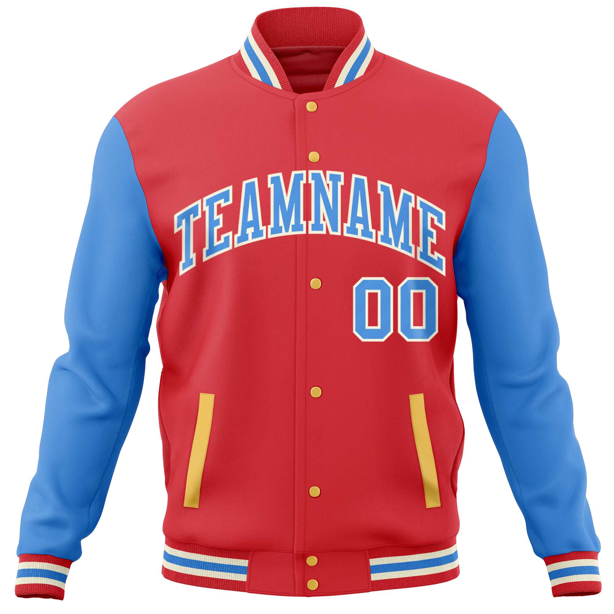 Custom Light Red Powder Blue Varsity Full-Snap Raglan Sleeves Letterman Baseball Jacket