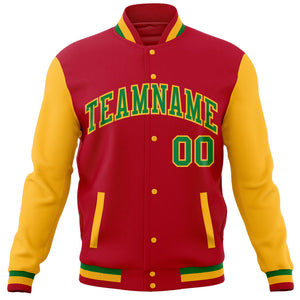 Custom Red Gold Varsity Full-Snap Raglan Sleeves Letterman Baseball Jacket