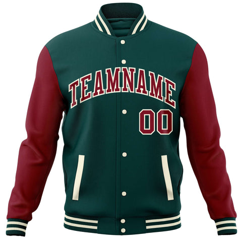 Custom Midnight Green Crimson Varsity Full-Snap Raglan Sleeves Letterman Baseball Jacket