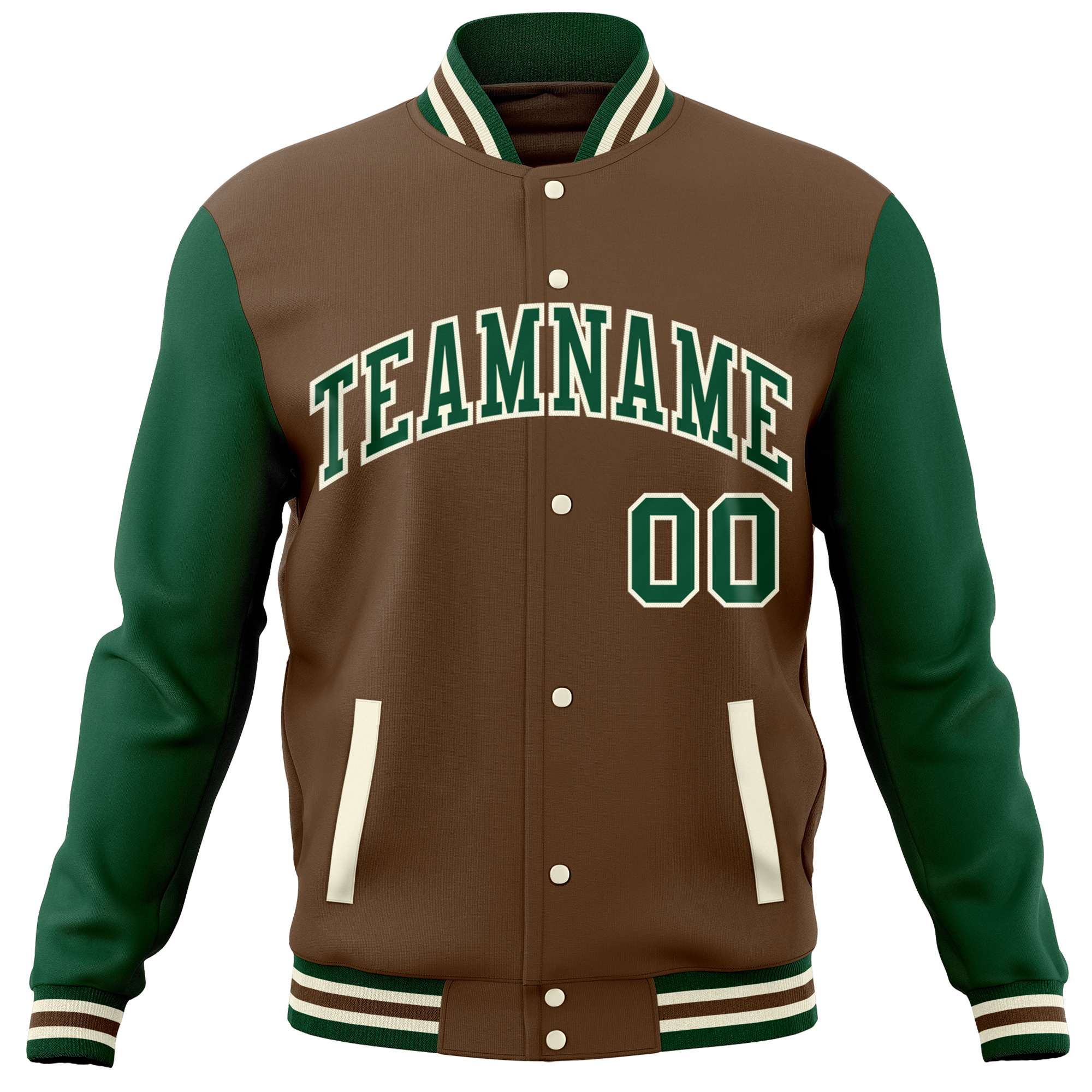 Custom Light Brown Green Varsity Full-Snap Raglan Sleeves Letterman Baseball Jacket