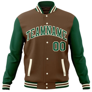 Custom Light Brown Green Varsity Full-Snap Raglan Sleeves Letterman Baseball Jacket