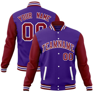 Custom Purple Crimson Varsity Full-Snap Raglan Sleeves Letterman Baseball Jacket