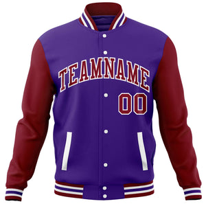 Custom Purple Crimson Varsity Full-Snap Raglan Sleeves Letterman Baseball Jacket