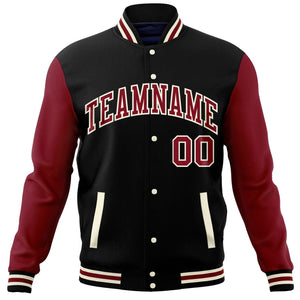 Custom Black Crimson Varsity Full-Snap Raglan Sleeves Letterman Baseball Jacket