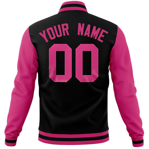 Custom Black Pink Varsity Full-Snap Raglan Sleeves Letterman Baseball Jacket