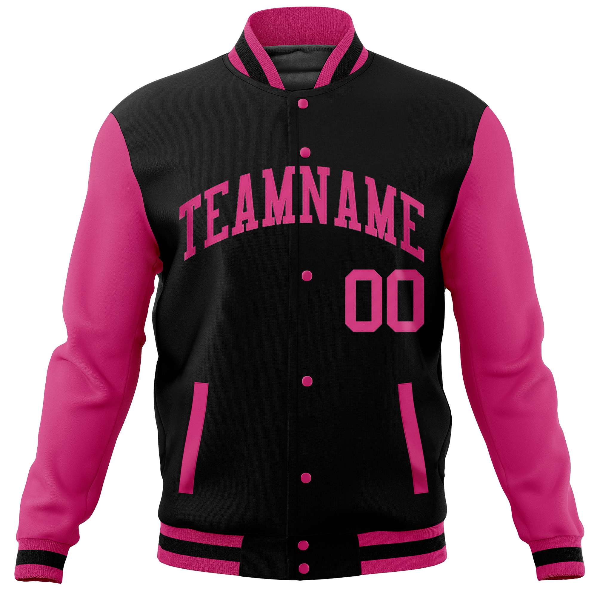 Custom Black Pink Varsity Full-Snap Raglan Sleeves Letterman Baseball Jacket