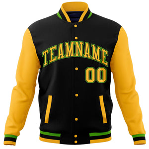 Custom Black Gold Varsity Full-Snap Raglan Sleeves Letterman Baseball Jacket