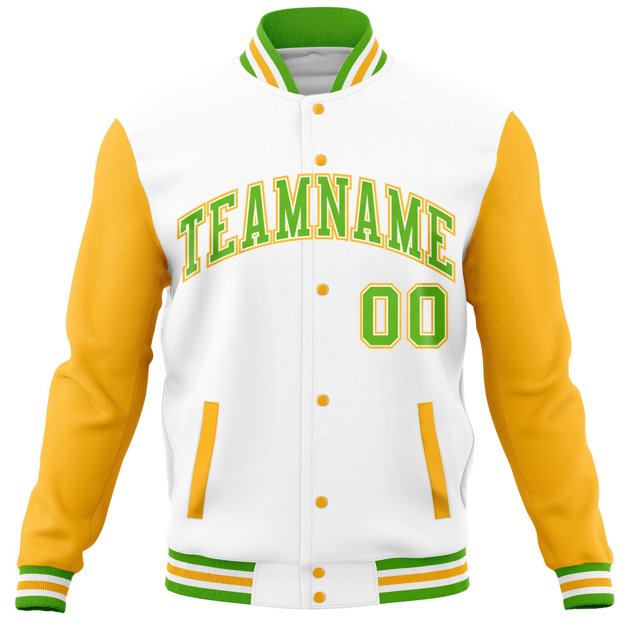 Custom White Gold Varsity Full-Snap Raglan Sleeves Letterman Baseball Jacket