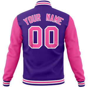 Custom Purple Pink Varsity Full-Snap Raglan Sleeves Letterman Baseball Jacket