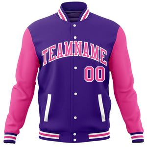 Custom Purple Pink Varsity Full-Snap Raglan Sleeves Letterman Baseball Jacket