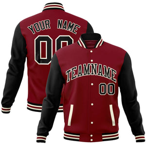 Custom Crimson Black Varsity Full-Snap Raglan Sleeves Letterman Baseball Jacket