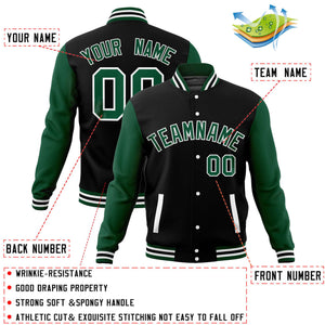 Custom Black Green Varsity Full-Snap Raglan Sleeves Letterman Baseball Jacket