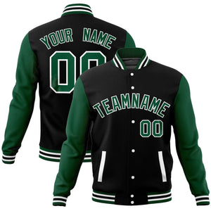 Custom Black Green Varsity Full-Snap Raglan Sleeves Letterman Baseball Jacket