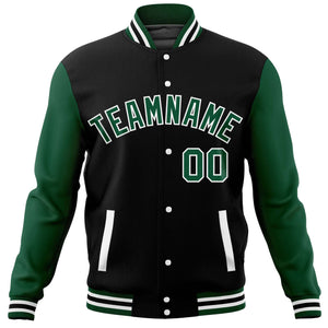 Custom Black Green Varsity Full-Snap Raglan Sleeves Letterman Baseball Jacket