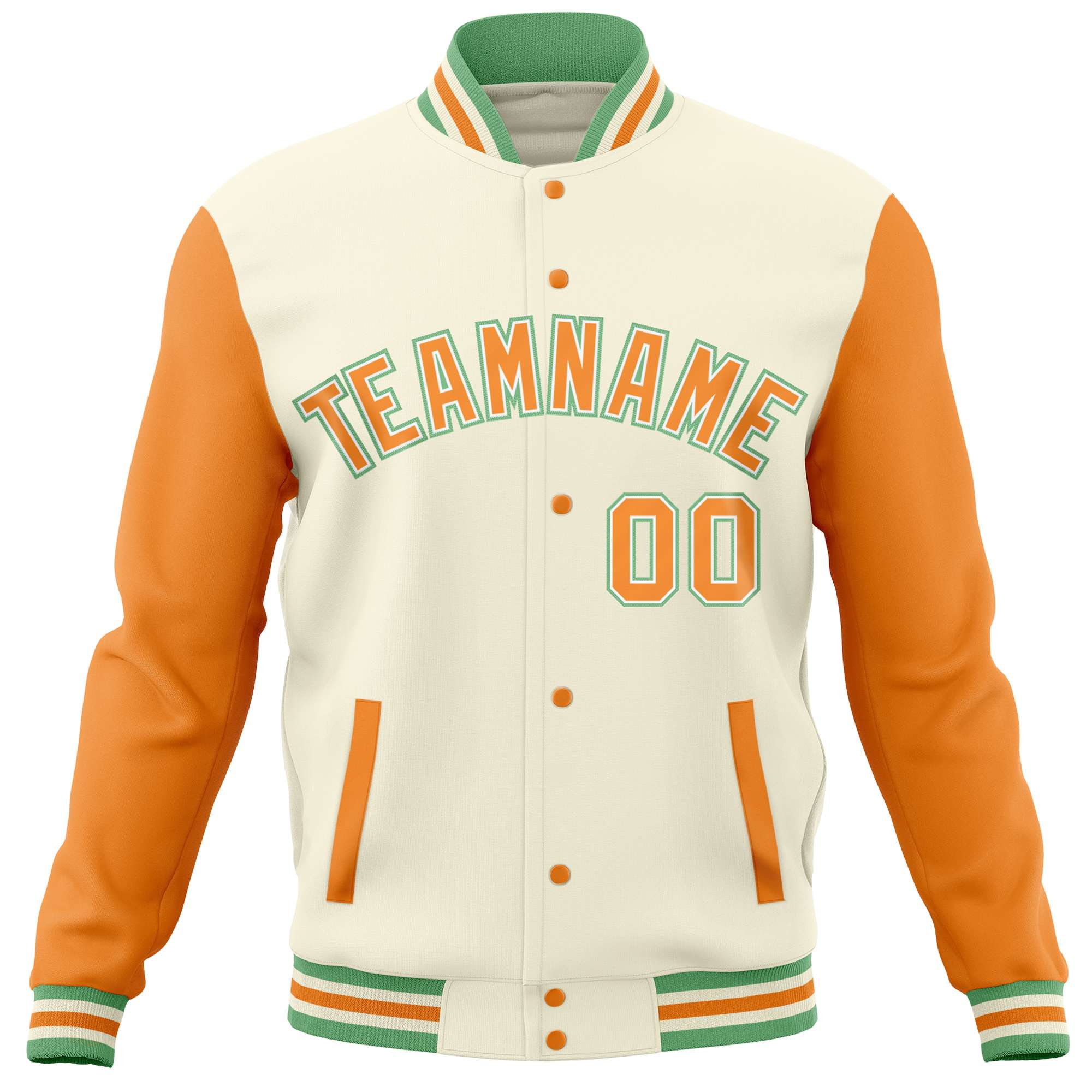 Custom Cream Orange Varsity Full-Snap Raglan Sleeves Letterman Baseball Jacket