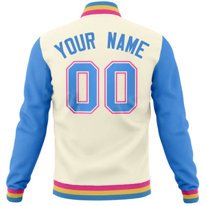 Custom Cream Powder Blue Varsity Full-Snap Raglan Sleeves Letterman Baseball Jacket