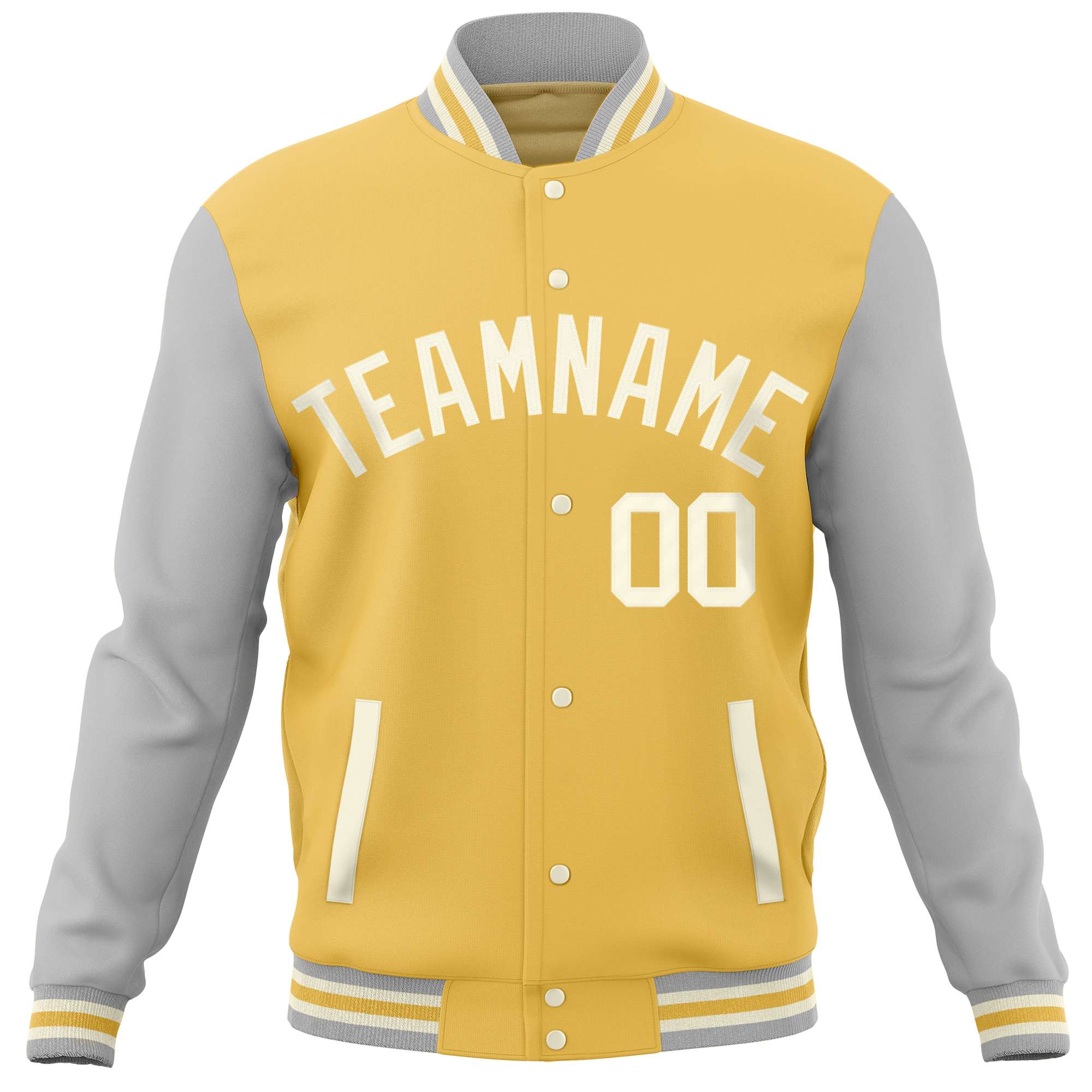 Custom Yellow Light Gray Varsity Full-Snap Raglan Sleeves Letterman Baseball Jacket