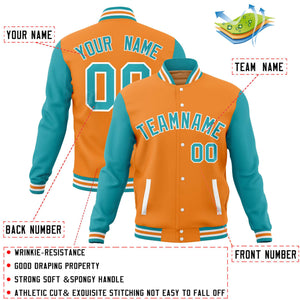 Custom Orange Aqua Varsity Full-Snap Raglan Sleeves Letterman Baseball Jacket