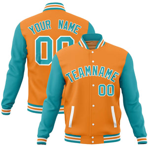 Custom Orange Aqua Varsity Full-Snap Raglan Sleeves Letterman Baseball Jacket