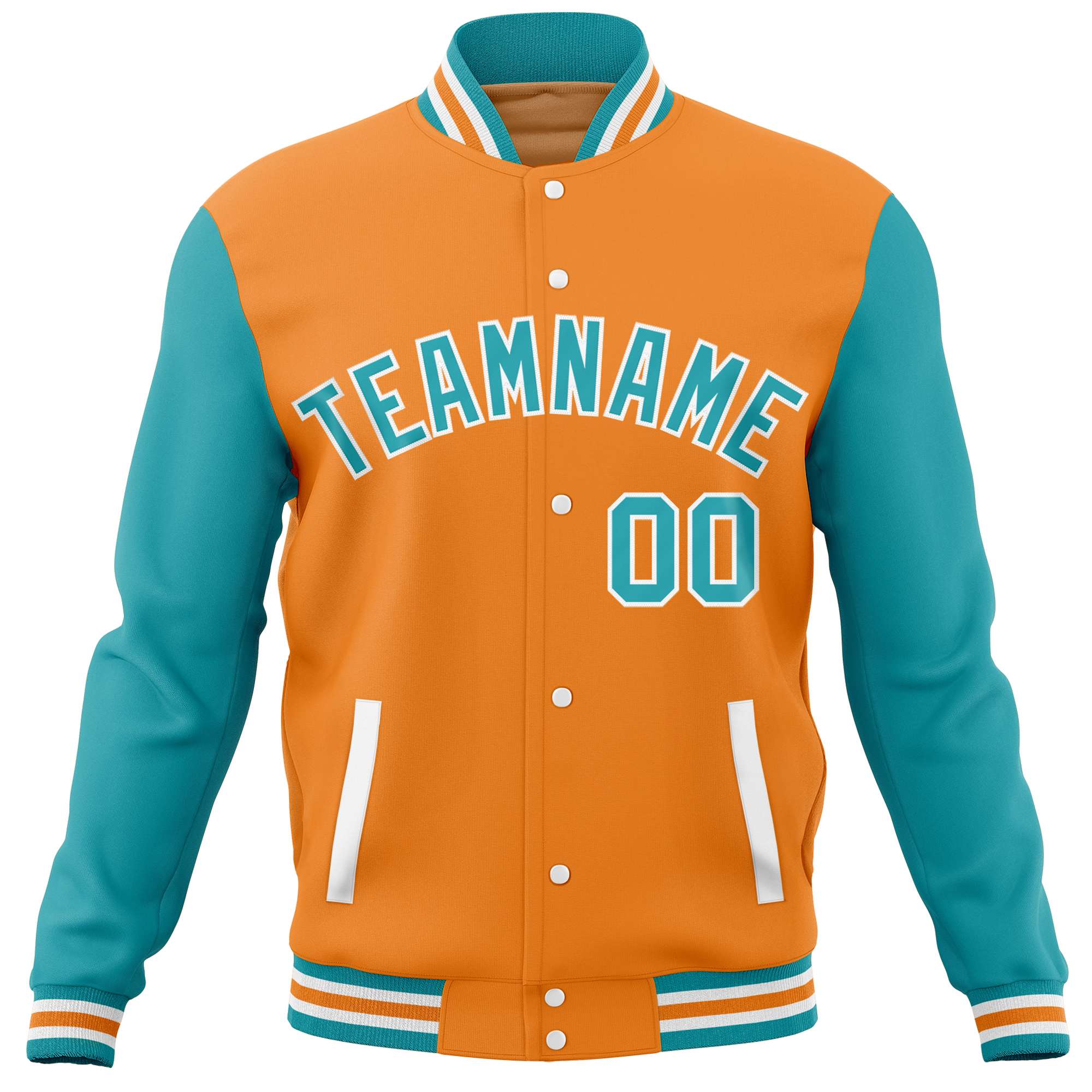 Custom Orange Aqua Varsity Full-Snap Raglan Sleeves Letterman Baseball Jacket