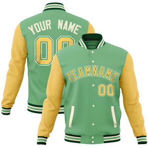 Custom Green Yellow Varsity Full-Snap Raglan Sleeves Letterman Baseball Jacket