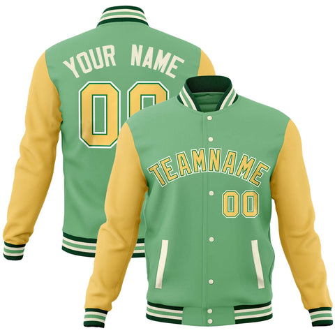 Custom Green Yellow Varsity Full-Snap Raglan Sleeves Letterman Baseball Jacket