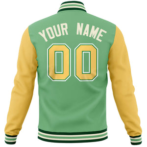 Custom Green Yellow Varsity Full-Snap Raglan Sleeves Letterman Baseball Jacket