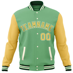 Custom Green Yellow Varsity Full-Snap Raglan Sleeves Letterman Baseball Jacket