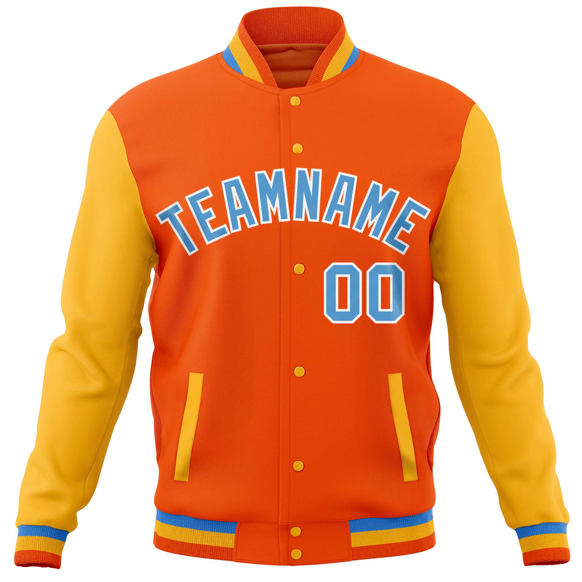 Custom Orange Gold Varsity Full-Snap Raglan Sleeves Letterman Baseball Jacket