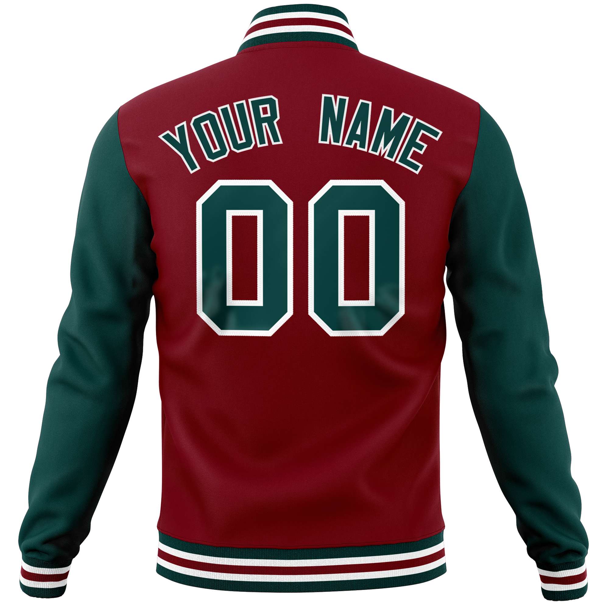 Custom Crimson Midnight Green Varsity Full-Snap Raglan Sleeves Letterman Baseball Jacket