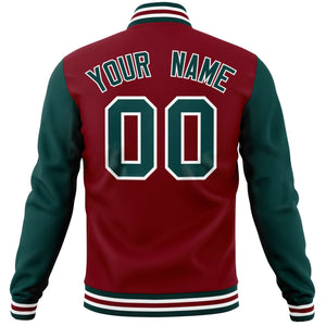 Custom Crimson Midnight Green Varsity Full-Snap Raglan Sleeves Letterman Baseball Jacket