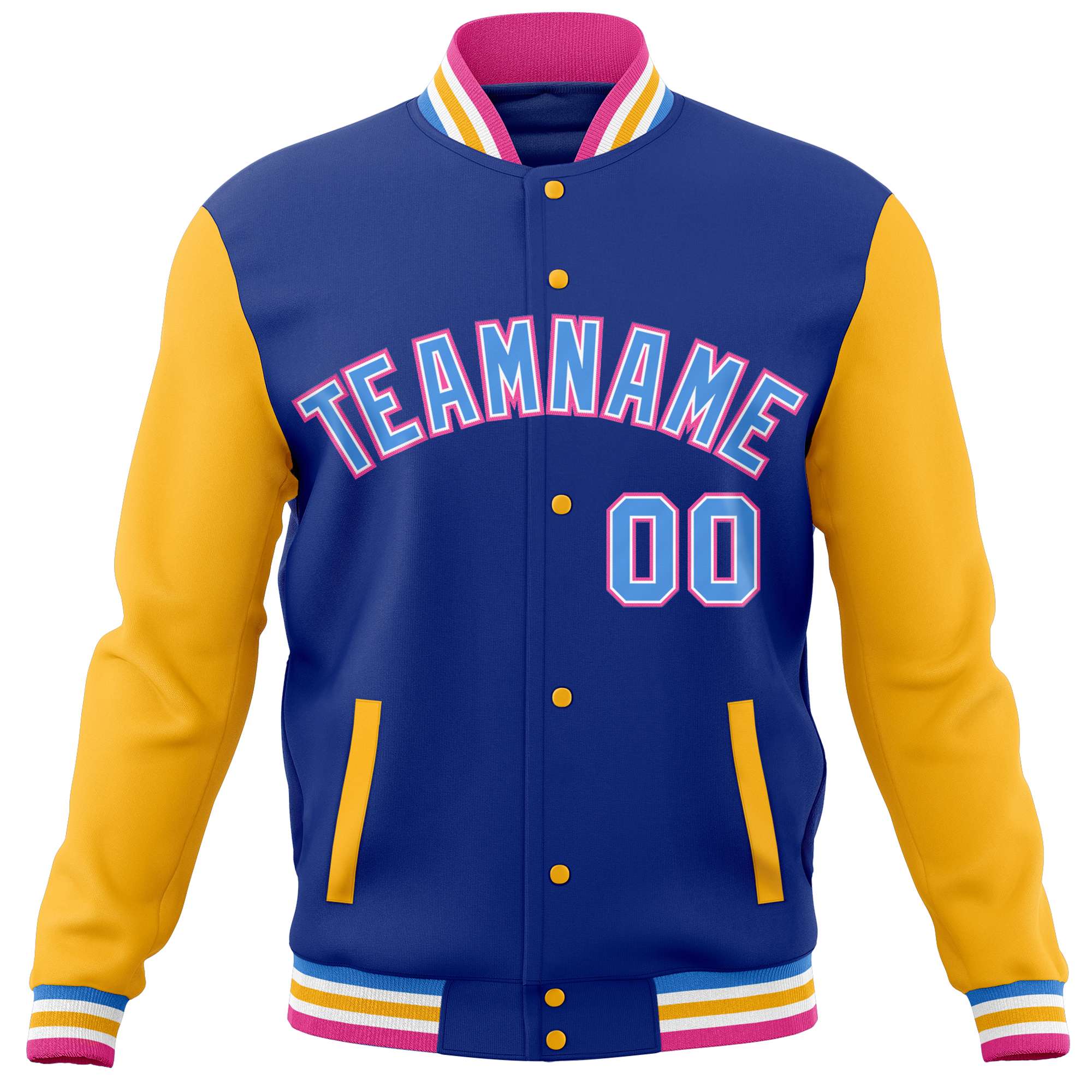 Custom Royal Gold Varsity Full-Snap Raglan Sleeves Letterman Baseball Jacket