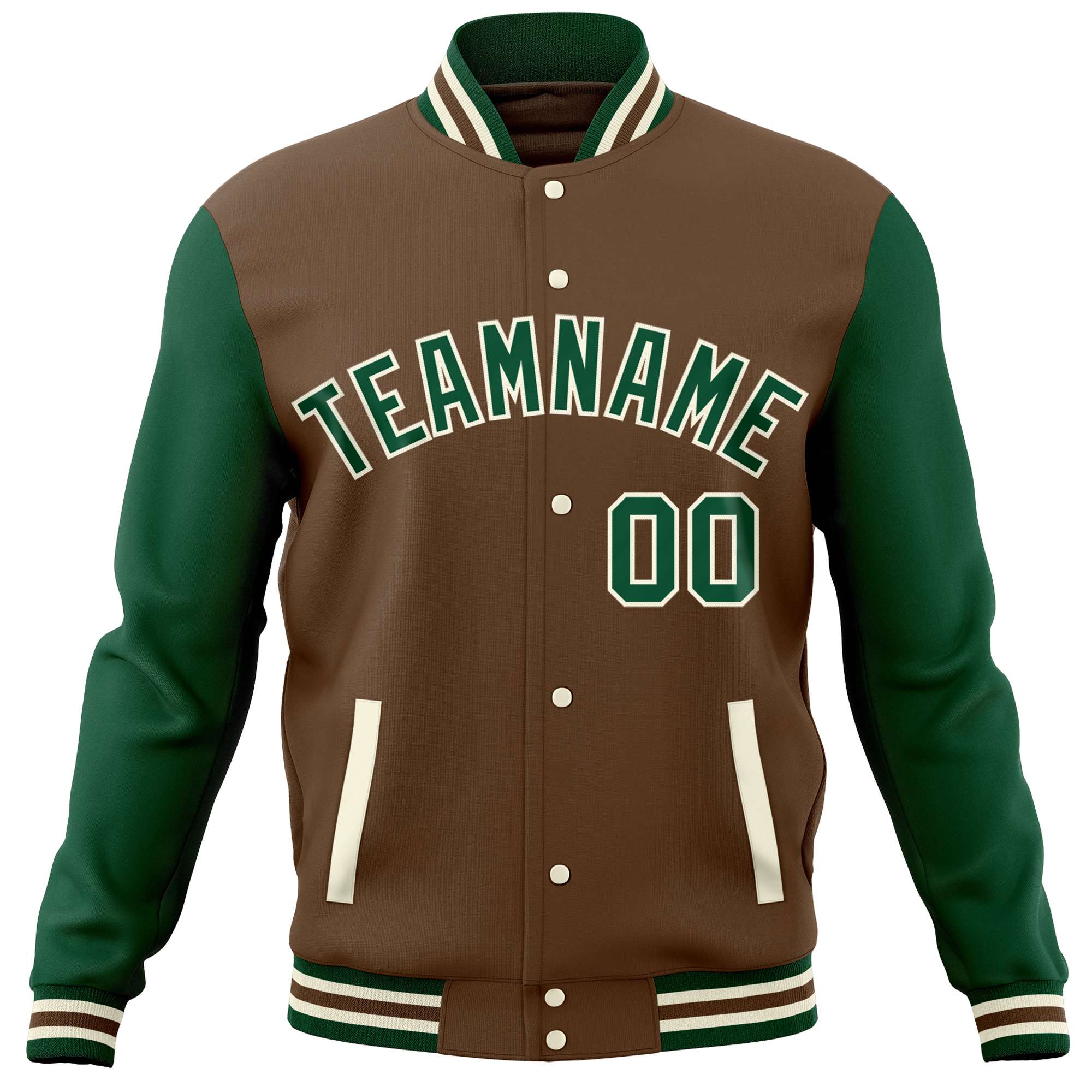 Custom Light Brown Green Varsity Full-Snap Raglan Sleeves Letterman Baseball Jacket