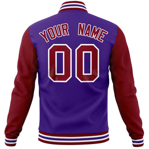 Custom Purple Crimson Varsity Full-Snap Raglan Sleeves Letterman Baseball Jacket