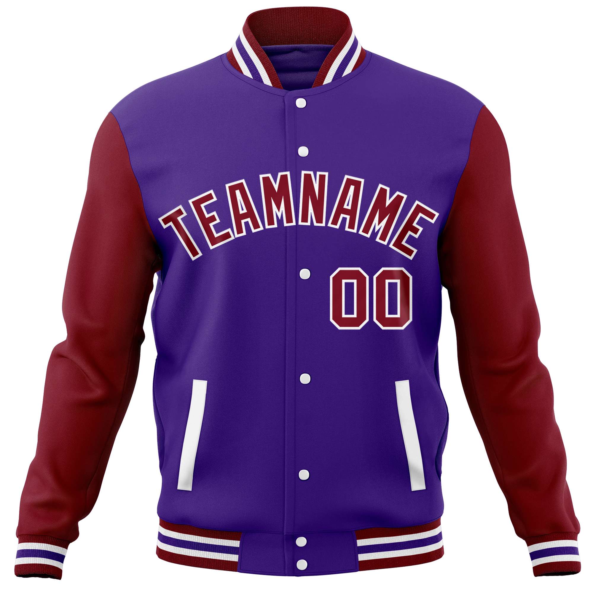 Custom Purple Crimson Varsity Full-Snap Raglan Sleeves Letterman Baseball Jacket