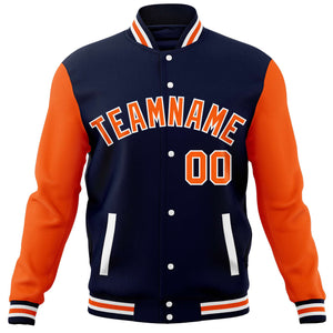 Custom Navy Orange Varsity Full-Snap Raglan Sleeves Letterman Baseball Jacket