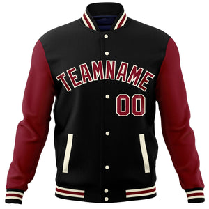 Custom Black Crimson Varsity Full-Snap Raglan Sleeves Letterman Baseball Jacket