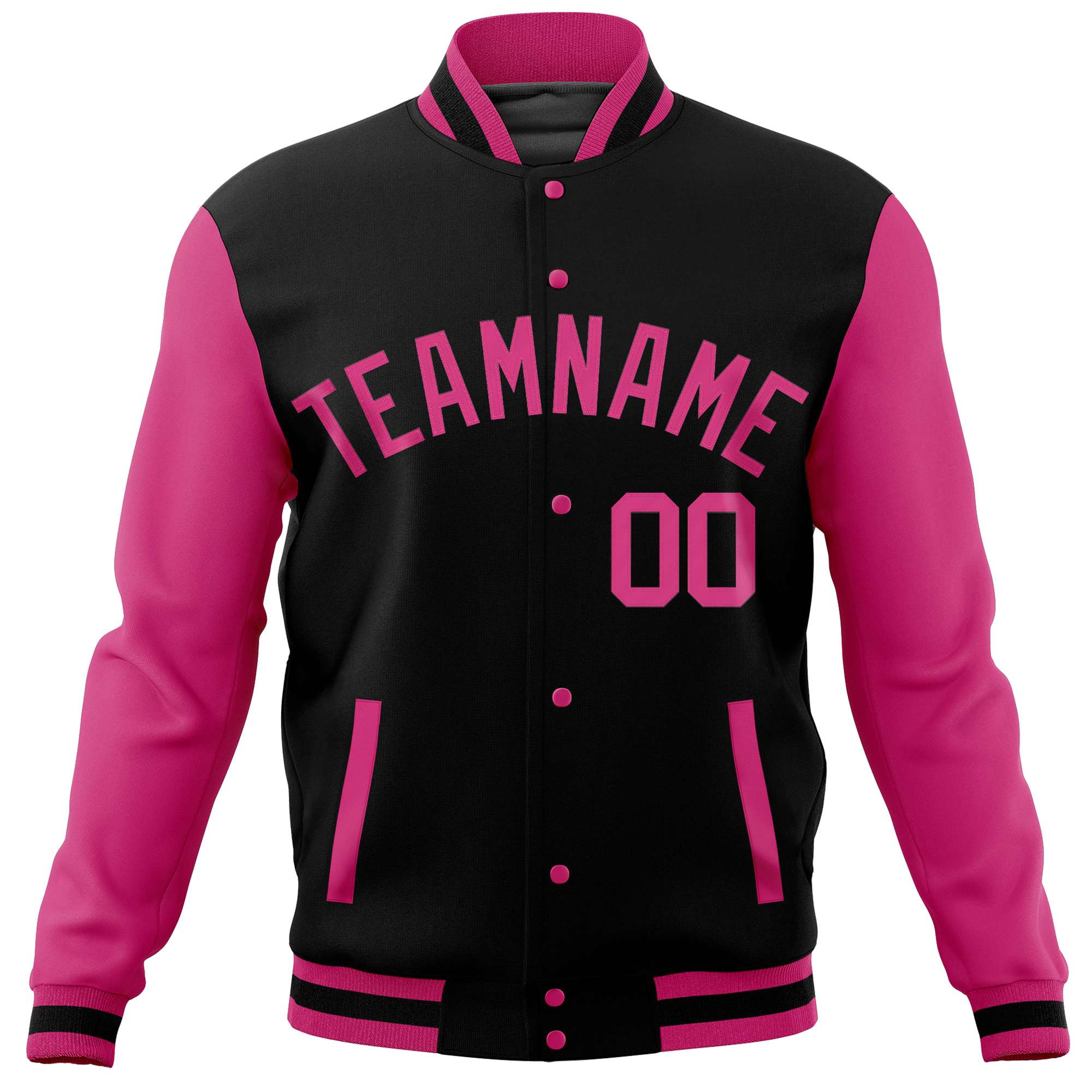 Custom Black Pink Varsity Full-Snap Raglan Sleeves Letterman Baseball Jacket