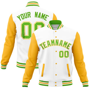 Custom White Gold Varsity Full-Snap Raglan Sleeves Letterman Baseball Jacket