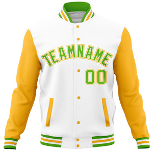 Custom White Gold Varsity Full-Snap Raglan Sleeves Letterman Baseball Jacket