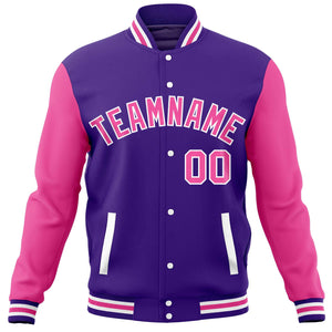 Custom Purple Pink Varsity Full-Snap Raglan Sleeves Letterman Baseball Jacket