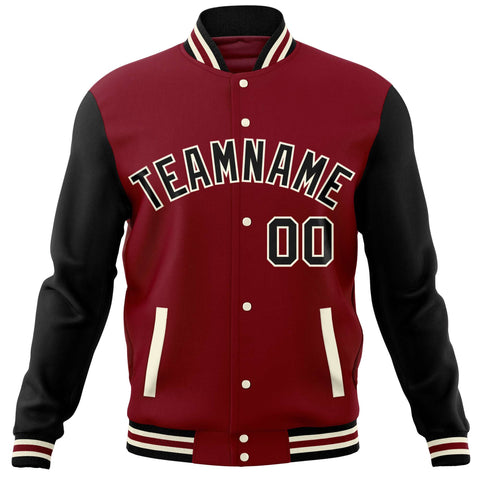 Custom Crimson Black Varsity Full-Snap Raglan Sleeves Letterman Baseball Jacket
