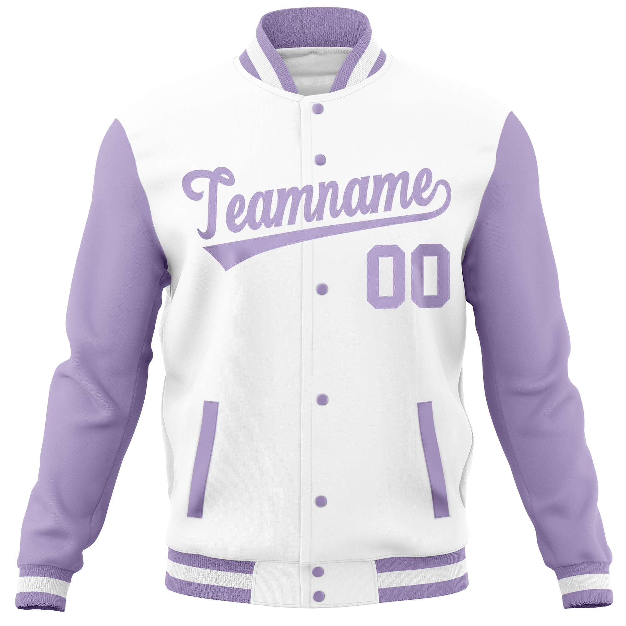 Custom White Light Purple Varsity Full-Snap Raglan Sleeves Letterman Baseball Jacket