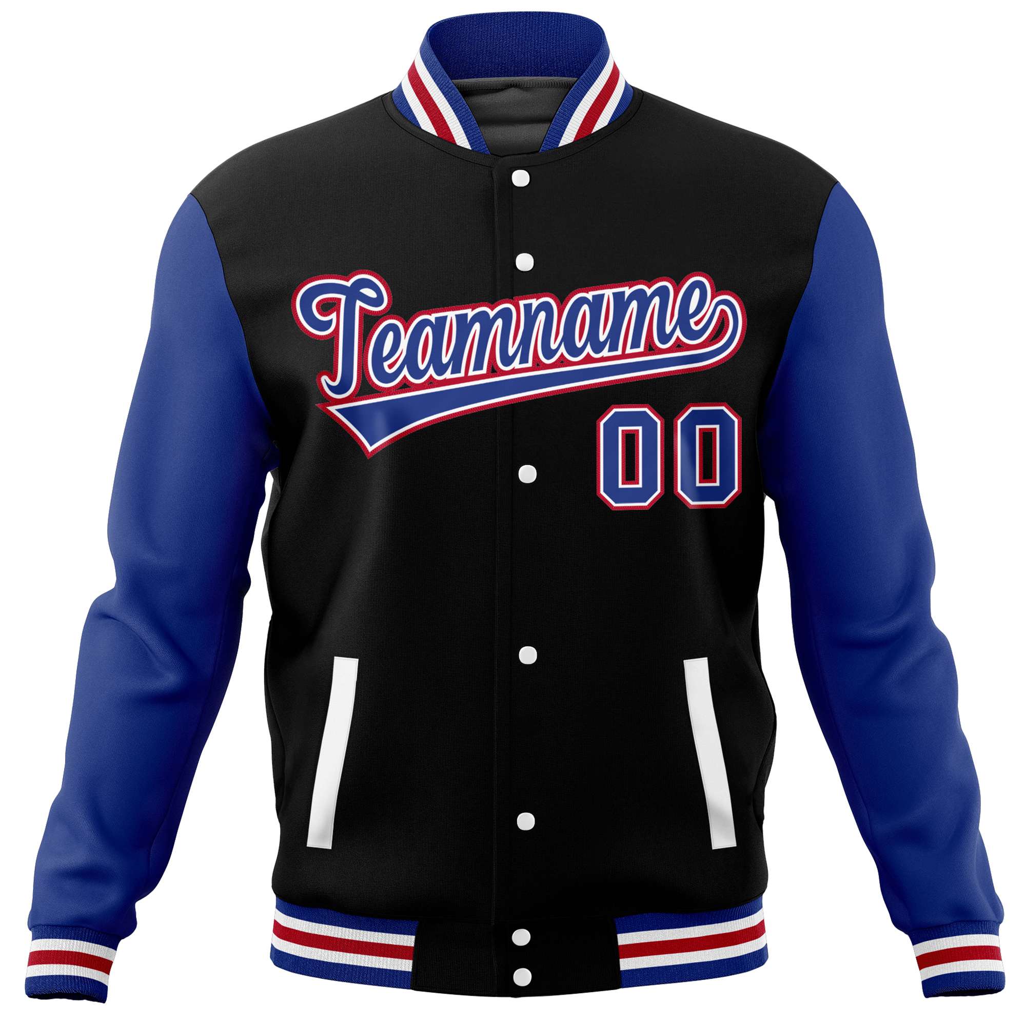 Custom Black Royal Varsity Full-Snap Raglan Sleeves Letterman Baseball Jacket