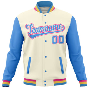 Custom Cream Powder Blue Varsity Full-Snap Raglan Sleeves Letterman Baseball Jacket