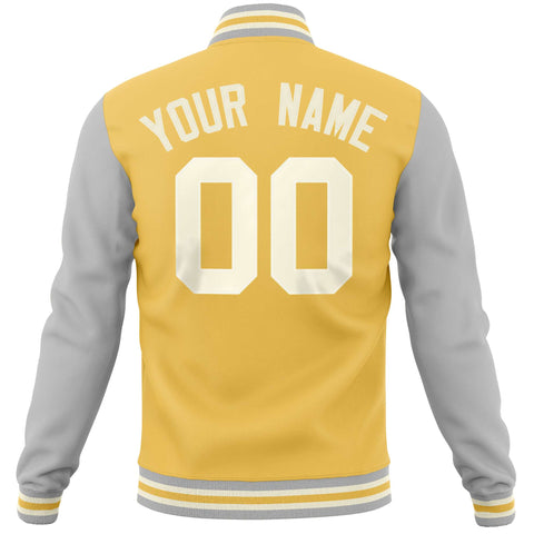 Custom Yellow Light Gray Varsity Full-Snap Raglan Sleeves Letterman Baseball Jacket