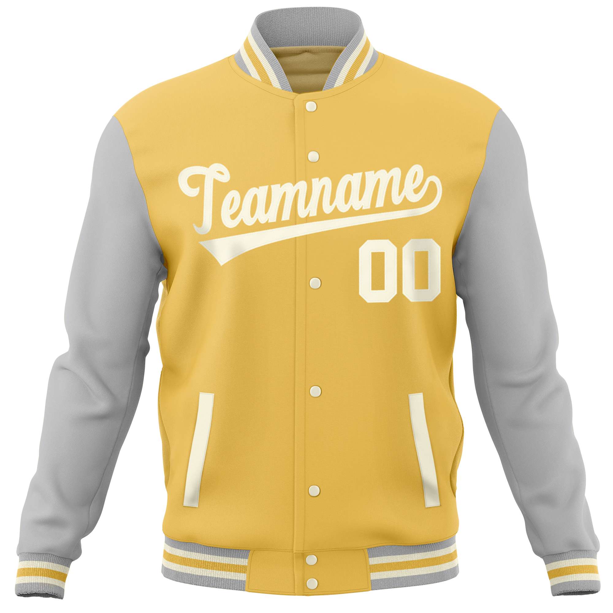 Custom Yellow Light Gray Varsity Full-Snap Raglan Sleeves Letterman Baseball Jacket