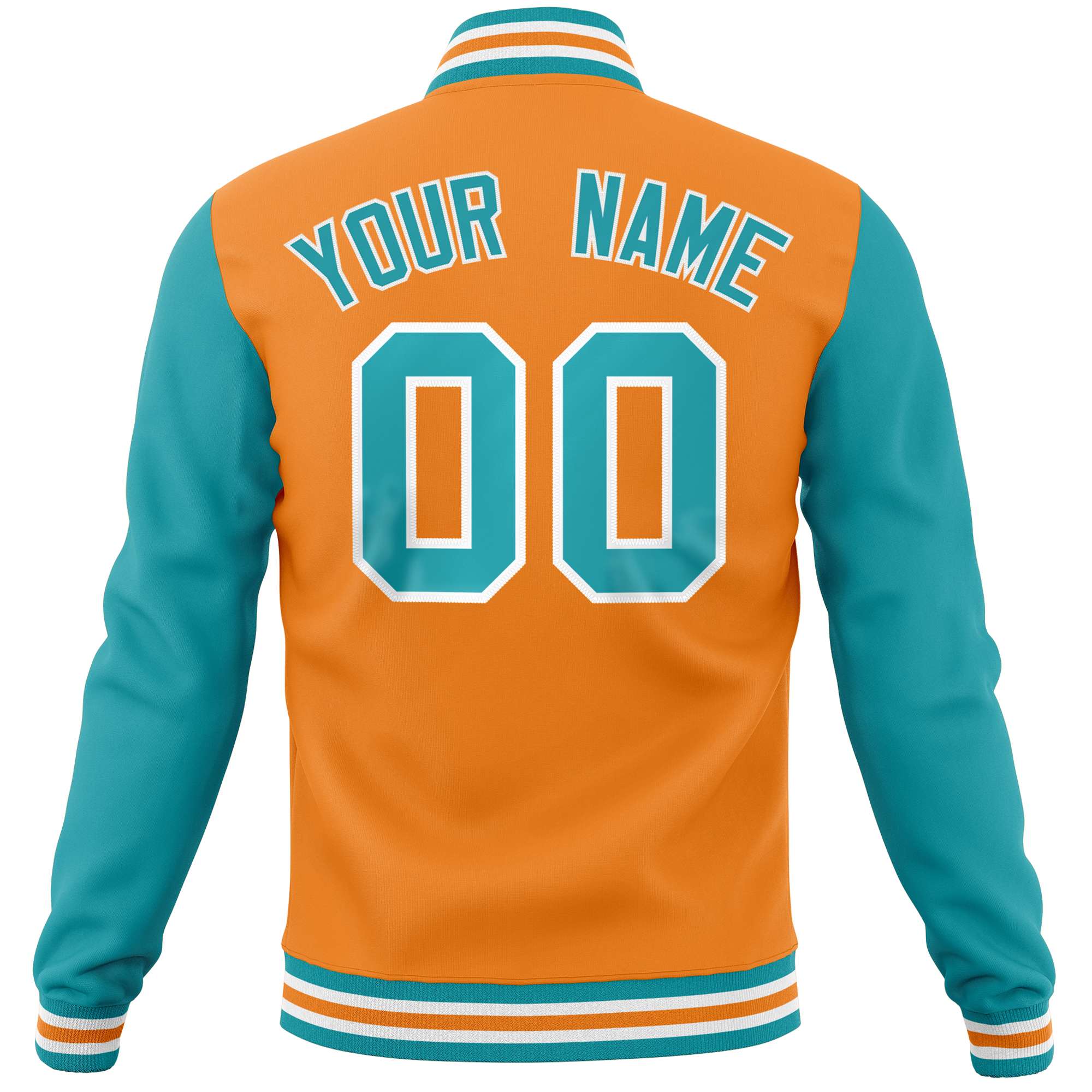 Custom Orange Aqua Varsity Full-Snap Raglan Sleeves Letterman Baseball Jacket