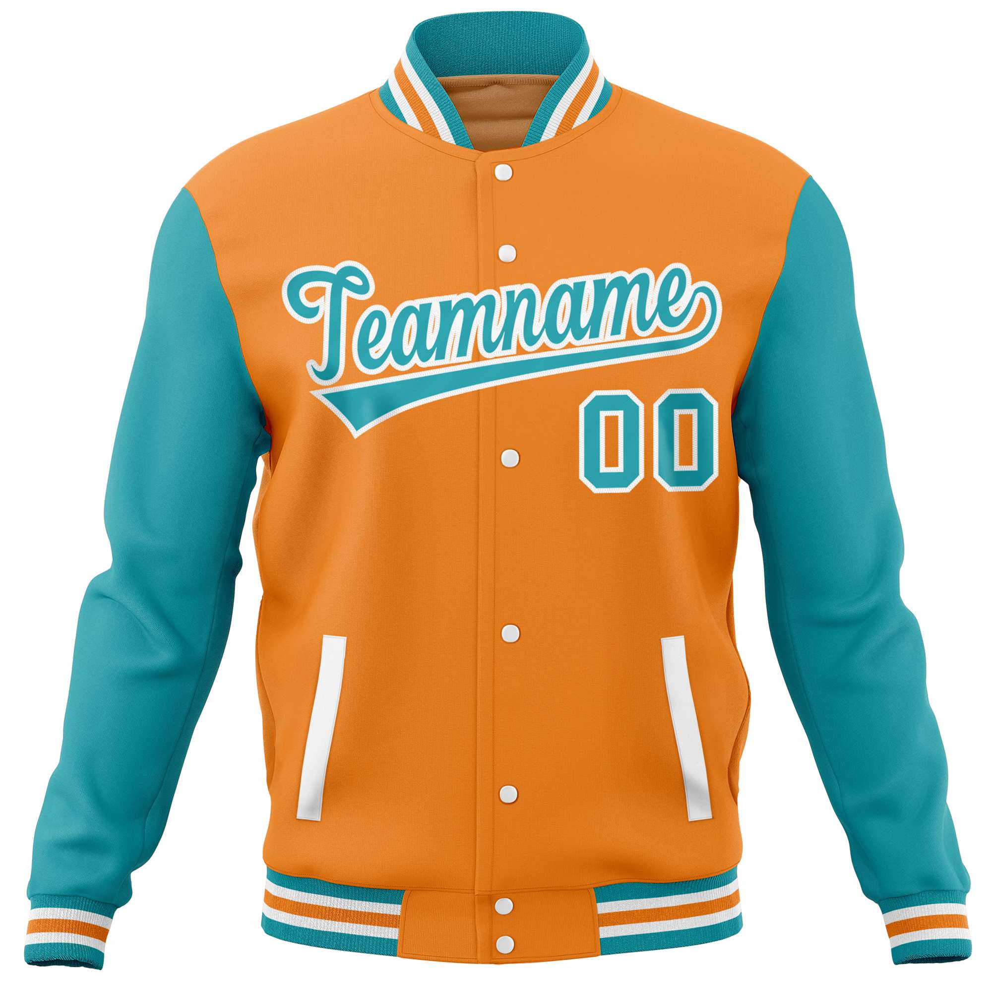 Custom Orange Aqua Varsity Full-Snap Raglan Sleeves Letterman Baseball Jacket